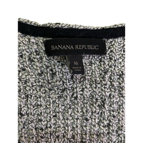 Banana Republic Womens Medium Gray/Black Chunky Knit V Neck Pullover Sweater - Picture 3 of 11